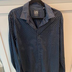 Armani Exchange Men's dress shirt. Dark blue with white polka dots. Large size.
